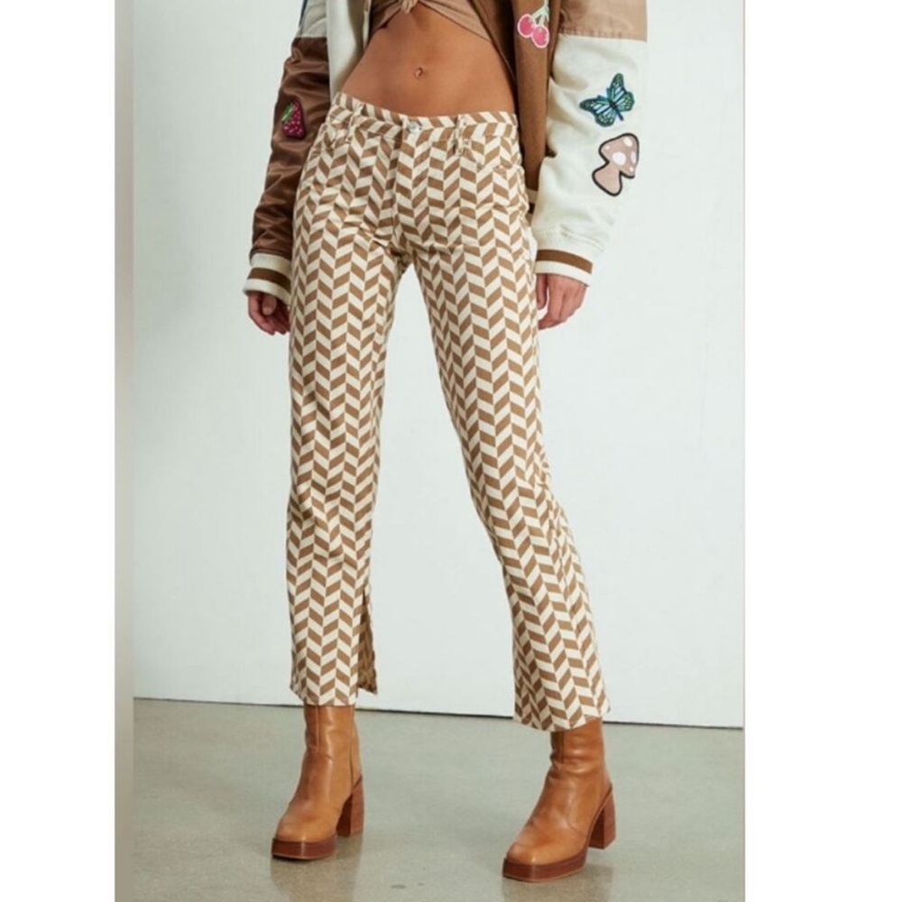 PacSun Brown and White Straight Leg Jeans with Retro Chevron Pattern